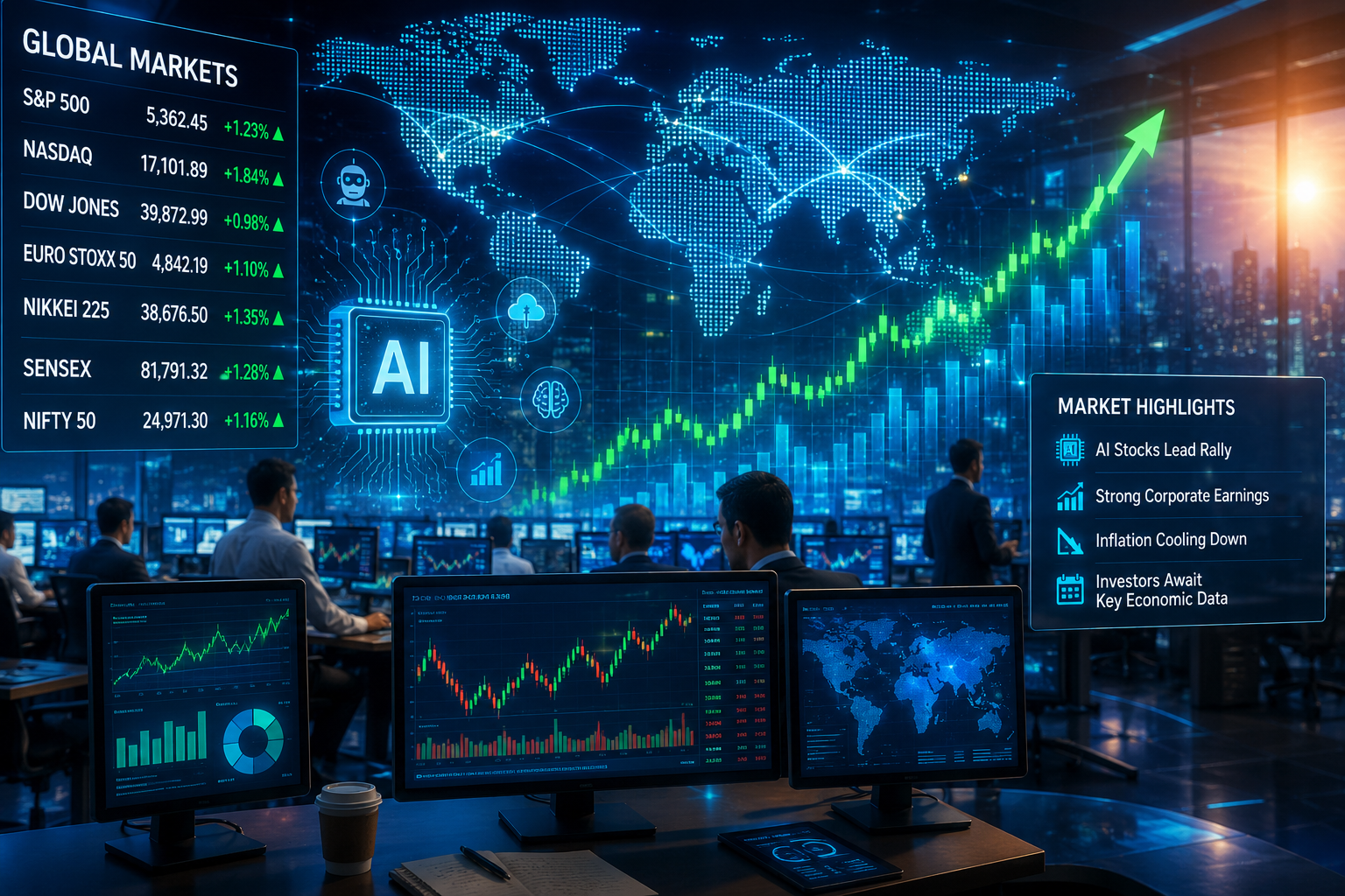 Global Markets Rally as AI Stocks Lead Gains While Investors Eye Inflation Data
